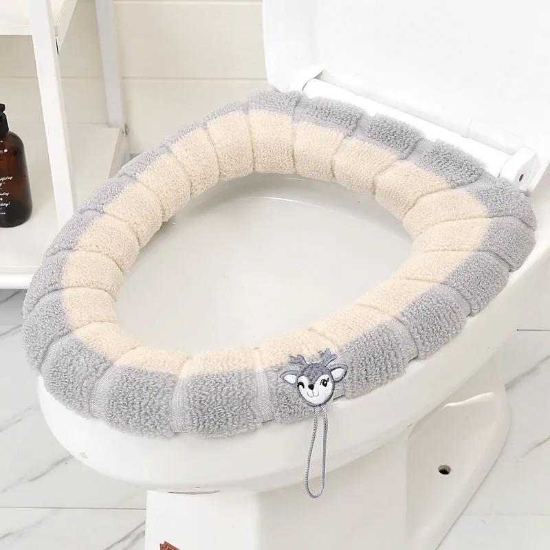 Thickened Toilet Seat Four Seasons Universal Toilet Seat Household Washable Knitted Toilet Seat with Handle