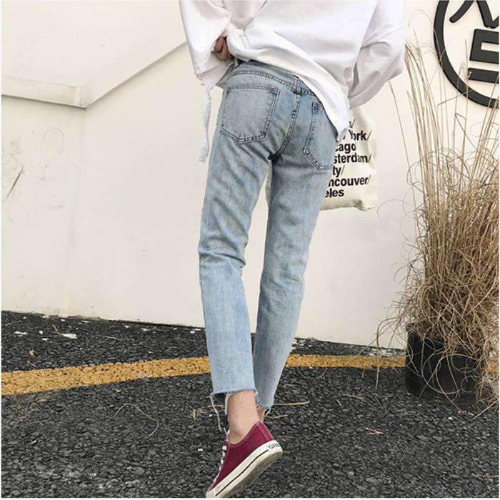 WTEMPO Multi-colored Cropped Cropped Jeans Women's Wild High Waist Slim Feet Pants Straight Pants