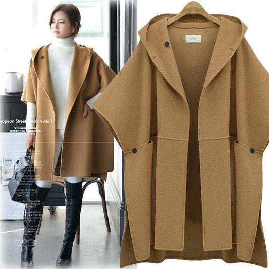 Autumn and Winter Women Bat Sleeve Woolen Cape Coat Large Size Female Casual Loose Warm Coat