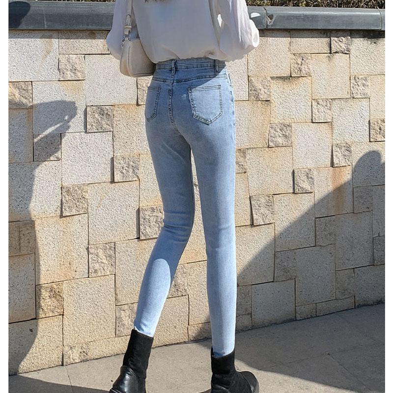 Spring Light-colored Jeans Women's High Waist Was Thinner and Taller Light Blue Stretch Tight-fitting Pencil Pants