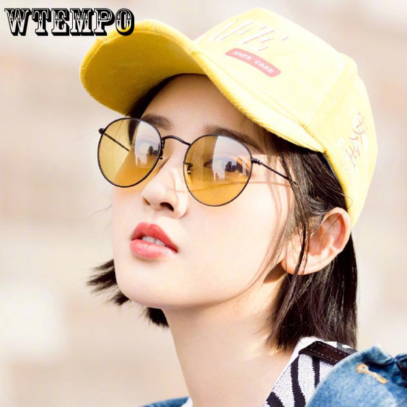 Women Men Round Sunglasses Brand Designer Red Yellow Sun Glasses Alloy Frame Retro Glasses Fashion S