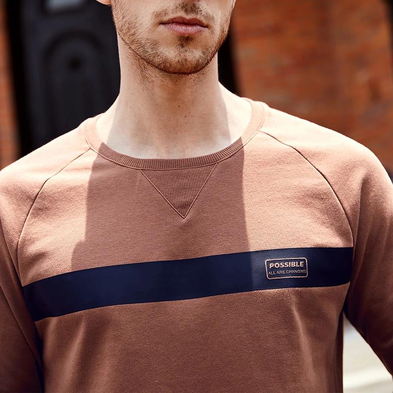 Men's Spring and Autumn Printing Shirt All-match Long-sleeved T-shirt Men's Bottoming Shirt Cotton Round Neck Comfortable Top Solid Casual Shirts