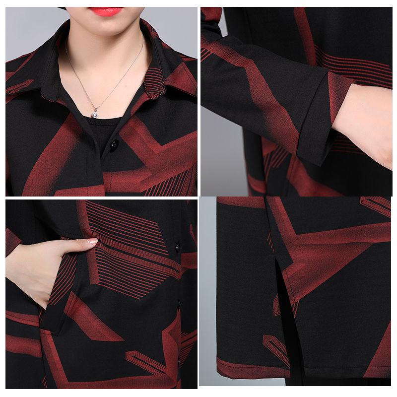 Women Windbreaker Long Coat Print Open Stitch Flower Butterfly Casual Loose Autumn Spring Clothes