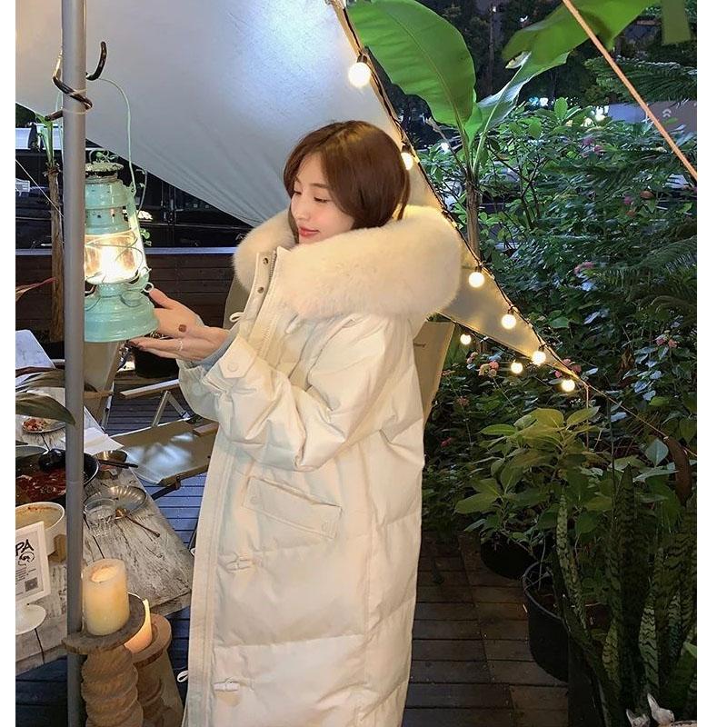 Purple Down Jacket Women Clearance Large Fur Collar Over The Knee Super Long Thickening