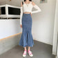 Fishtail Jeans Skirt Women's Summer Niche Slit A-line Skirt Ruffled Denim Midi Skirt High Waist Sexy Tight Denim Jeans Skirt