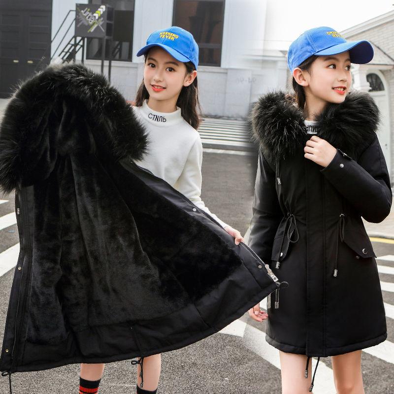 Girls' Warm and Windproof Cotton Coat Children's Winter Padded Jacket Plus Velvet Pie Overcomes The Mid-length Style