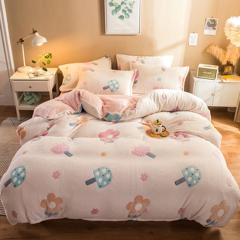 WTEMPO Bedding Set Cotton A/B Double-sided Pattern Cartoon Winter Bed Sheet Quilt Cover Pillowcase