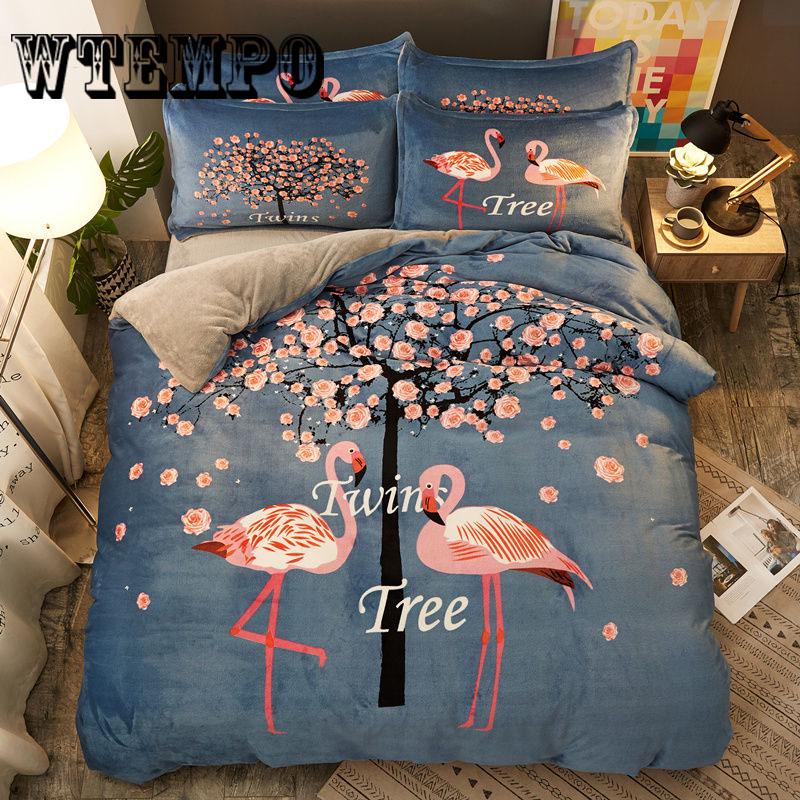 Thick Plush Duvet Cover Set Fashion 4pcs Bedding Sets Queen Size Flat Bed Sheet Comforter Duvet Sets