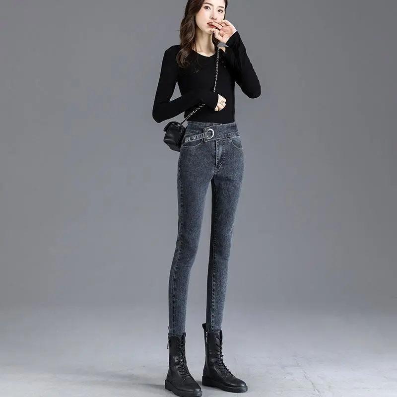 Women's High Waist Jeans Spring and Autumn Are Thin and High Elastic Skinny Pencil Pants Slim Trousers