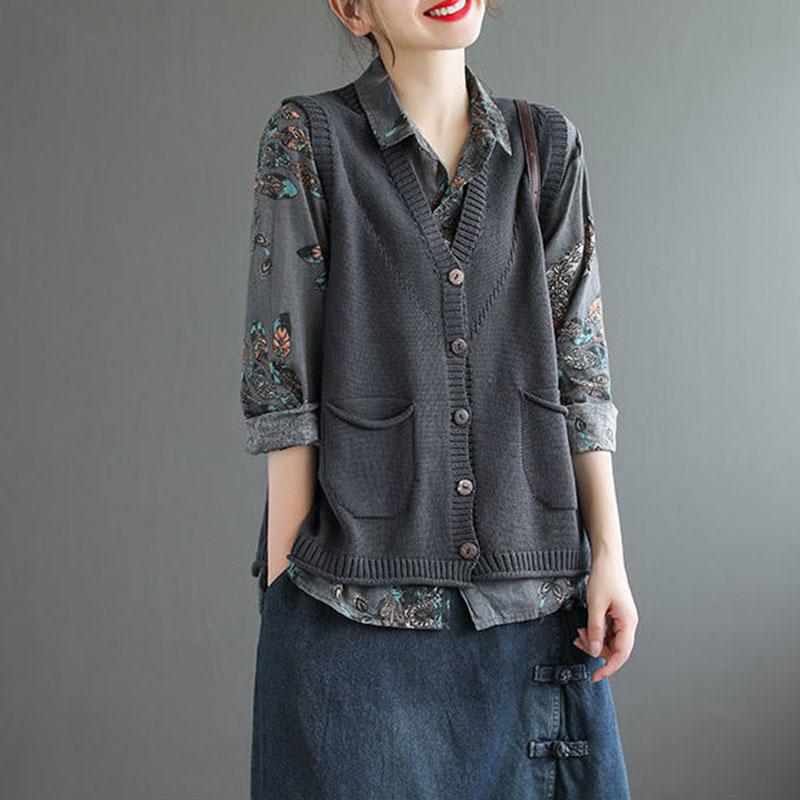Spring and Autumn Knitted Loose Waistcoat V-neck Sleeveless Sweater Fashion Simple Female Top