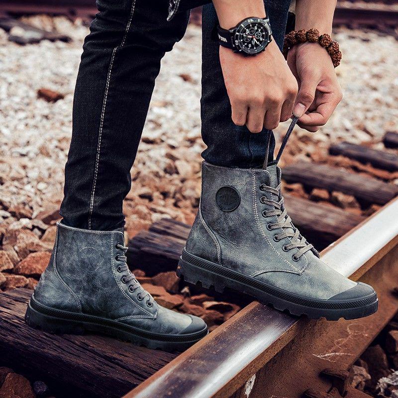 Pair of Shoes Men's Leather Boots Fashion Casual Martin Boots Military Boots Waterproof Men's Boots