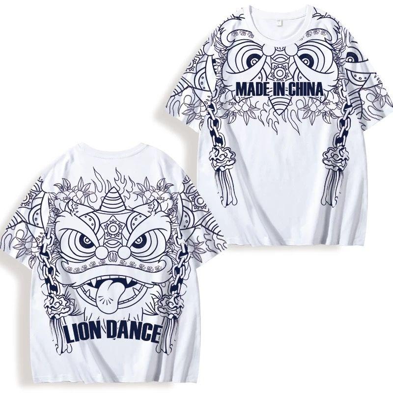 Lion Dance T-shirt Large Size Loose Short Sleeve Male Youth Tops All-match Half Sleeve