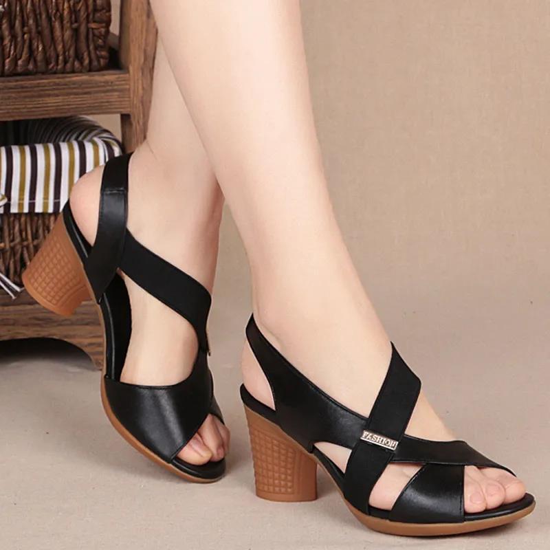 Fashion Women Sandals Platform Summer Round Mid Heel Peep Toe Casual Non-slip Back Strap Beach Ladies Shoes