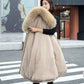 Parker Down Padded Jacket with Faux Fur Collar Mid-length Hooded Loose and Warm Winter Plus Velvet Thick Coat Is Soft and Comfortable