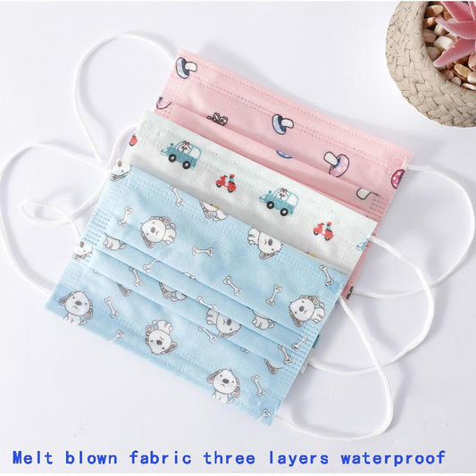 Baby Care Set Cartoon Cute Anti-Dust Mask for Kids Disposable Non-Woven Fabric Masks Random Color