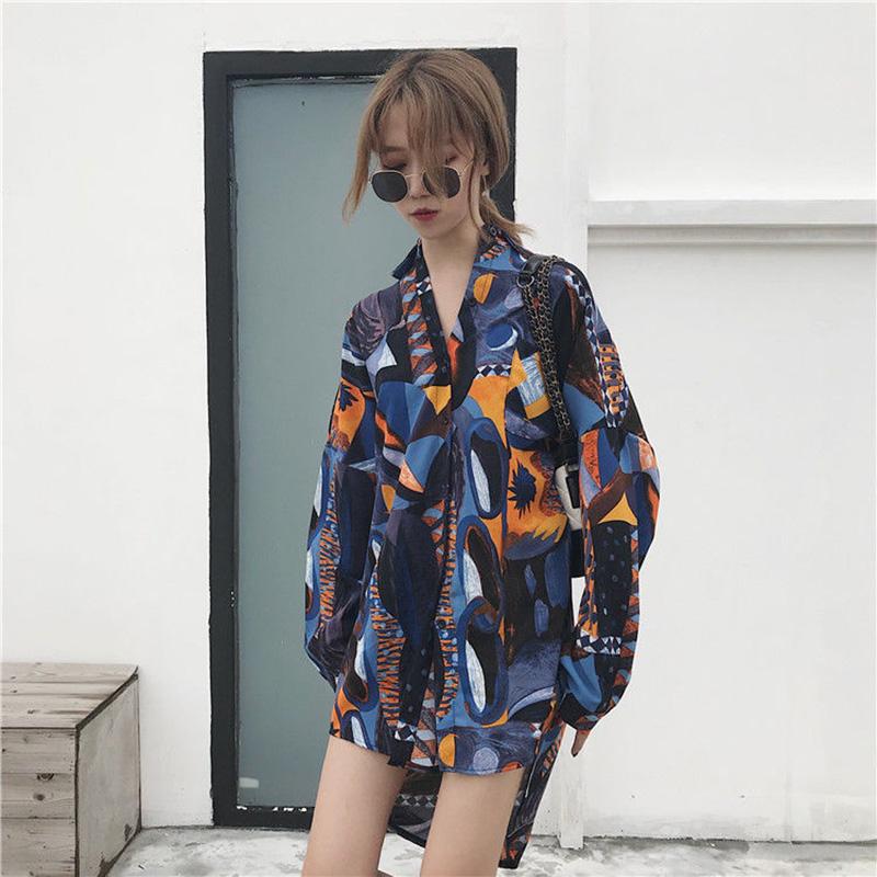 Geometric Print Women Dress Girl Loose O-Neck Casual Long T-shirt Dress Loose Home Comfort Outer Convenient
