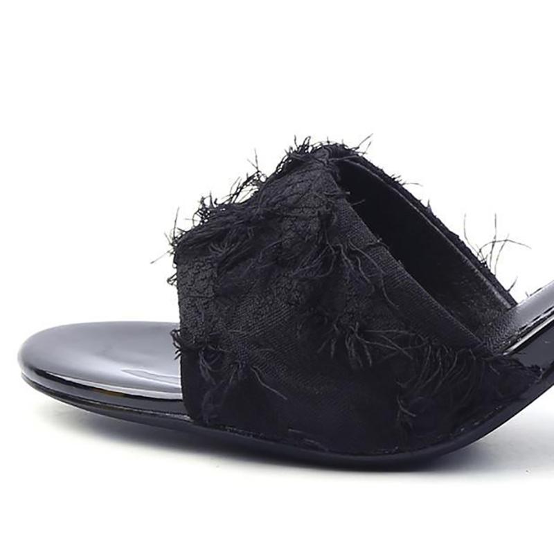 Women's Summer Open-toed Fringed Fur All-match Stiletto High Heels and Sandals and Slippers