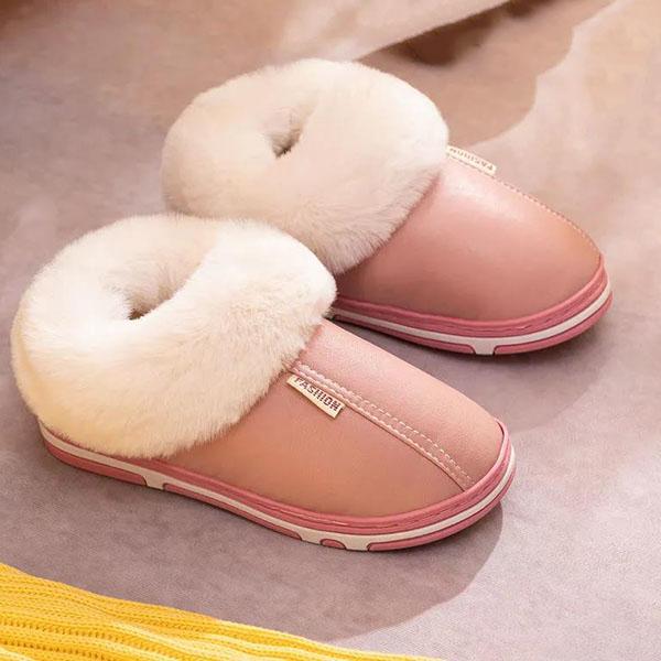 Autumn and Winter Couple Lover's Cotton Slippers PU Leather Waterproof Indoor Household Non-slip Home Warm Cotton Shoes
