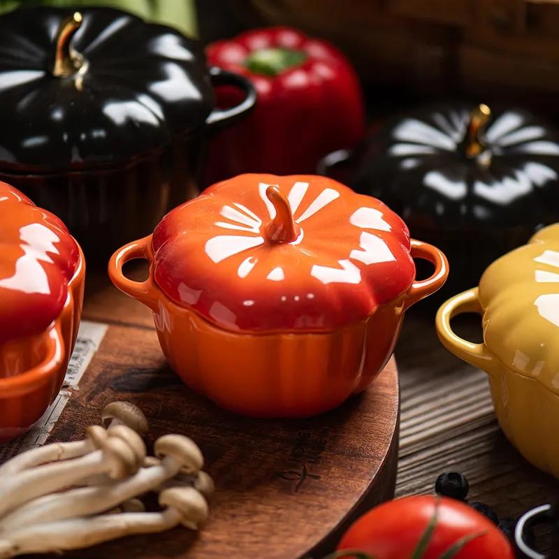 Nordic Creative Cute Pumpkin Soup with Coven Bowl Ceramic Rice Bowl Baking Tableware Dessert Soup Bowl Sprinkler Stew
