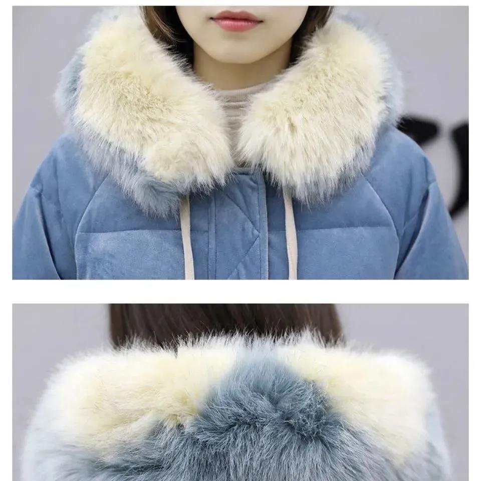 Long Gold Velvet Big Fur Collar Down Cotton Jacket Korean Winter Clothes New Fashion Loose