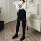 Korean Version of Loose Overalls for Female Students In Autumn and Winter with High Waist and Thin Harlan Black Pants