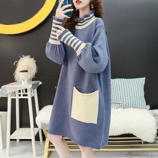 Pregnant Women's Knitted Bottoming Skirt Autumn and Winter Clothes Go Out Thick Fashion Sweater Loose Mid-length Postpartum Dress