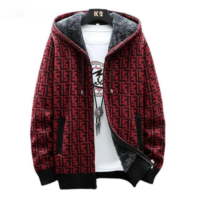 Men's Hooded Zipper Cardigan Faux Fur Wool Jackets Loose Casual Thick Jackets Autumn and Winter
