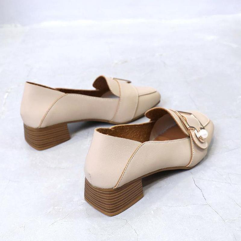 Leather Shoes Retro Square Toe Mid-heel Thick Heel Single Shoes Wild British Style Loafers Women's Mid-heel Comfortable Leather Shoes