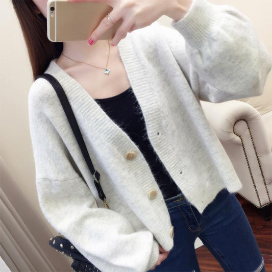 Short Sweater Cardigan Spring and Autumn Fashion Loose Top Knitted Long-sleeved Jacket Women