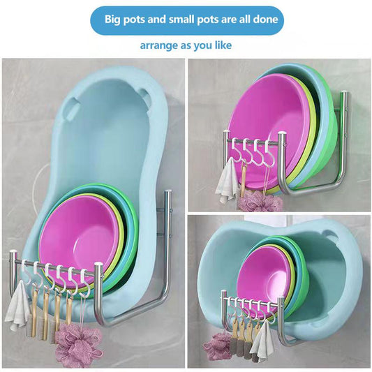 Stainless Steel Bathroom Basin Rack Washbasin Rack Kitchen Cutting Board Pot Cover Rack Basin Storage Rack Nail-free Wall Hanging Rack Basin Rack