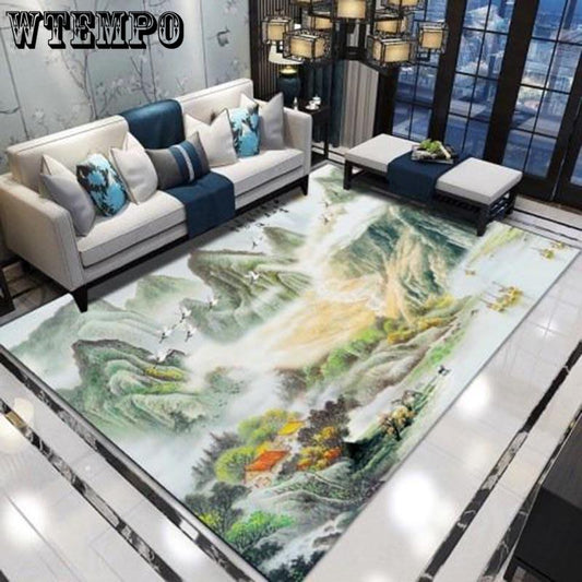 3D Household Yoga Rug Mat Retro Chinese Style Carpets Living Room Bedroom Study Bedside Carpet Decor