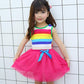 Girls Kids Rainbow Striped Tutu Dress Princess Sleeveless Mesh Dresses Summer Casual