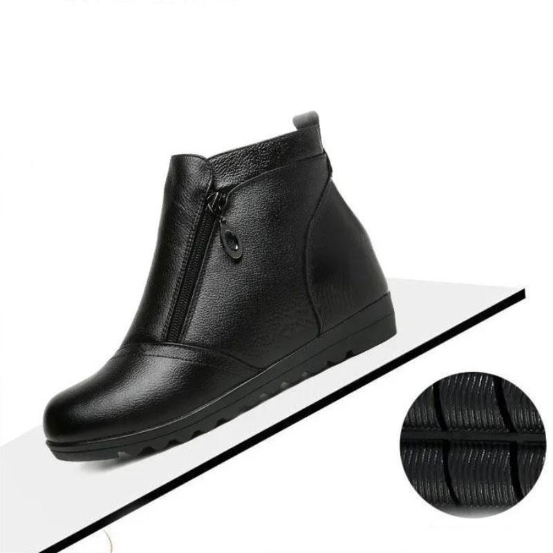 Soft Leather Non-slip Autumn and Winter Plus Velvet Side Zipper Cotton Boots Women Lace-up Ankle Boots