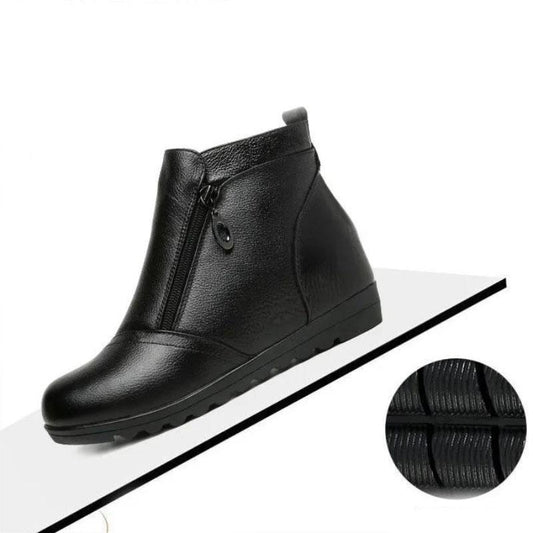 Soft Leather Non-slip Autumn and Winter Plus Velvet Side Zipper Cotton Boots Women Lace-up Ankle Boots