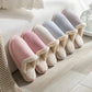 Autumn and Winter Pure Cotton Slippers Striped Design Indoor Non-slip Soft-soled Shoes Warm Simple Plush Cotton Shoes