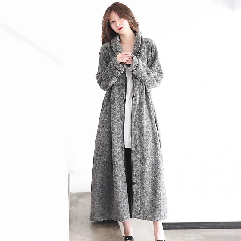 Autumn and Winter Coral Fleece Nightgown Women's Plus Size Pajamas 200 Catties Fat MM Home Service Long Section Over The Knee Flannel Bathrobe