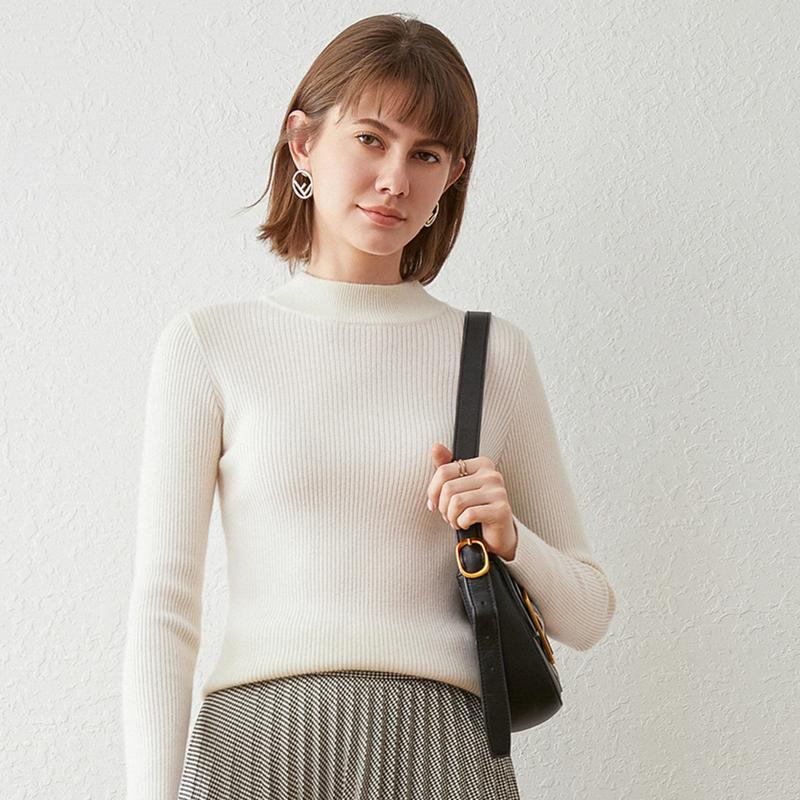 Wealthy Bird Autumn and Winter Cardigan Women's Self-cultivation Solid Color Thickening Half High Neck Cashmere Knitted Sweater Bottoming Shirt Tide