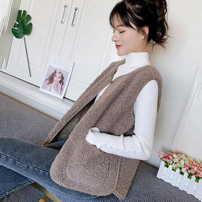 Faux Lamb Velvet Vest Women's Wild Loose Women's Waistcoat Outer Wear Vest Vest Jacket Comfortable and Warm