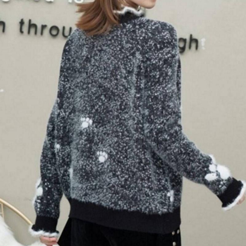 Pofulove non-hair fall and winter Faux mink wool turtleneck sweater Female fungus wear inside and out Ruffle collar sweater