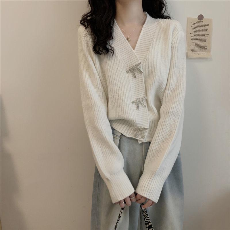Autumn Korean Loose Bow Knot Twist College Wind Knit Sweater Student Sweater Cardigan Jacket Women