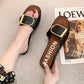 Summer Sandals and Slippers for Women's Outer Wear Square Buckle Flat-bottomed Casual Soft-bottomed Beach Sandals Slip