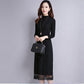 Autumn and Winter Long Sweater Dress Over The Knee Knit Bottoming Dress Half High Neck Lace Female Sweater