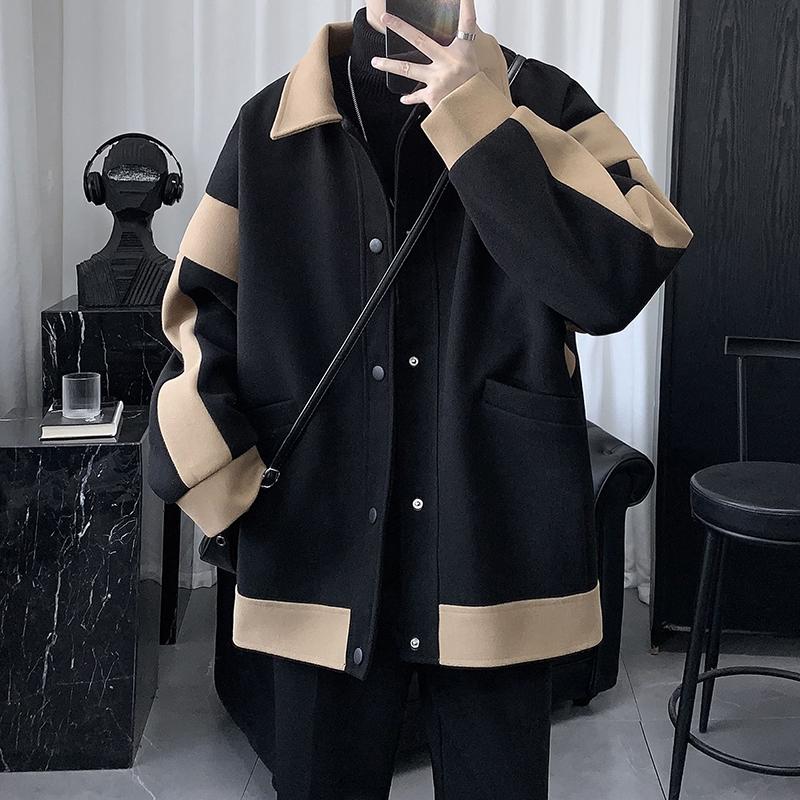 Loose Thickened Woolen Coat Men's Casual Jacket Trend All-match Jacket Men's Autumn and Winter Warm Long-sleeved POLO Collar Jacket