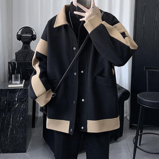 Loose Thickened Woolen Coat Men's Casual Jacket Trend All-match Jacket Men's Autumn and Winter Warm Long-sleeved POLO Collar Jacket