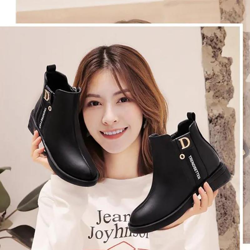 High-quality Soft Leather Short Boots Women's Thick Heel Women's Boots Winter Mom Women's Shoes All-match Flat Chelsea Boots