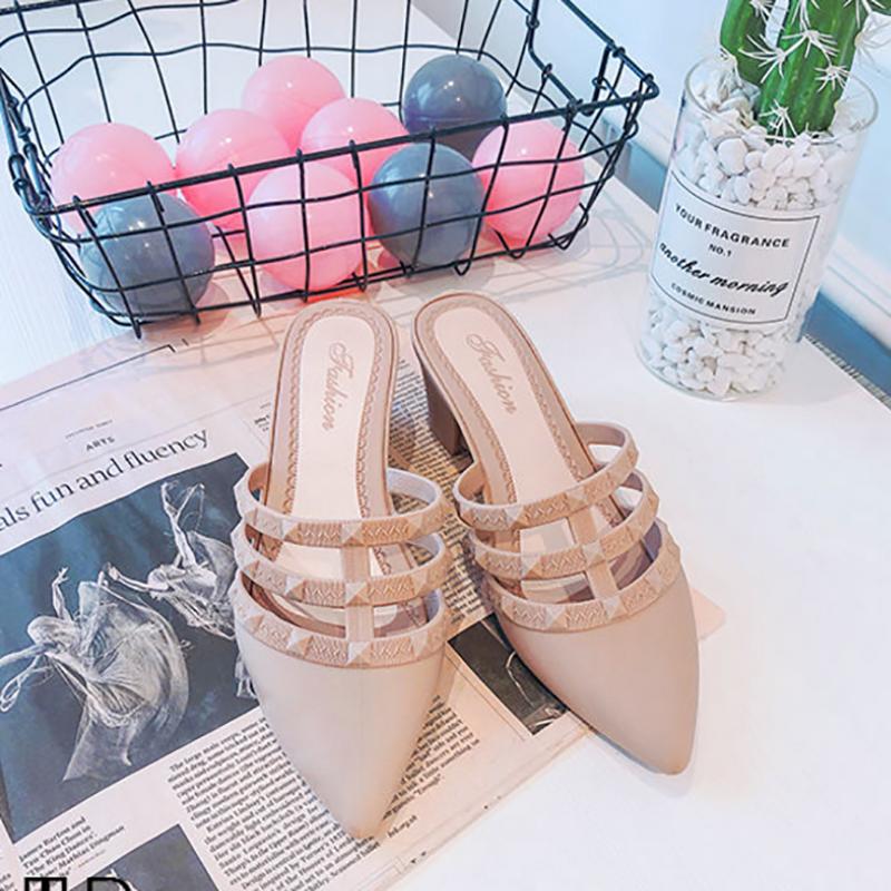 Summer Lazy Casual Fashion Thick Heel Sandals and Slippers Female Pointed Toe Korean Style Slope with Social Wear