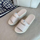 7cm High-heel Sandals and Slippers Slope-heel Ladies Slippers Thick-soled Non-slip Leather Mother Shoes Beach Shoes Casual Shoes Outdoor Slippers