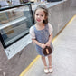 Children Dress Summer Girl's Denim Skirt with Strap Single Breasted Ruffle Short Sleeve Denim Skirt