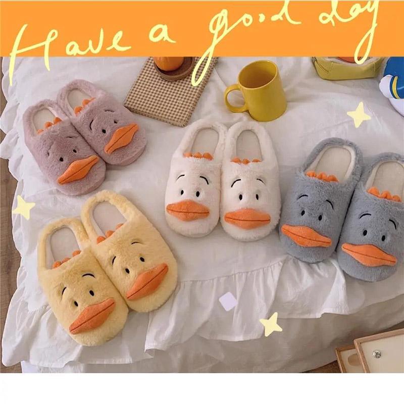 Cute Duckling Cotton Slippers To Keep Warm Autumn and Winter Flat Shoes Indoor Non-slip Cotton Shoes Soft Shoes