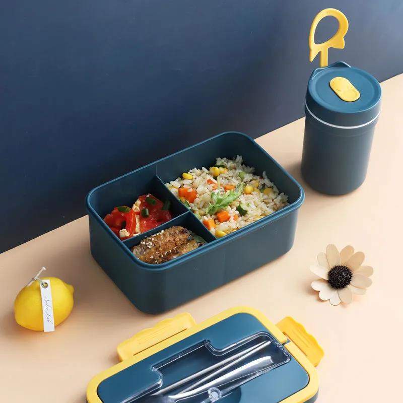 Wheat Straw Insulated Lunch Box Student Three-grid Japanese-style Lunch Box Female Portable Microwave Oven Fresh-keeping Office Worker Lunch Box